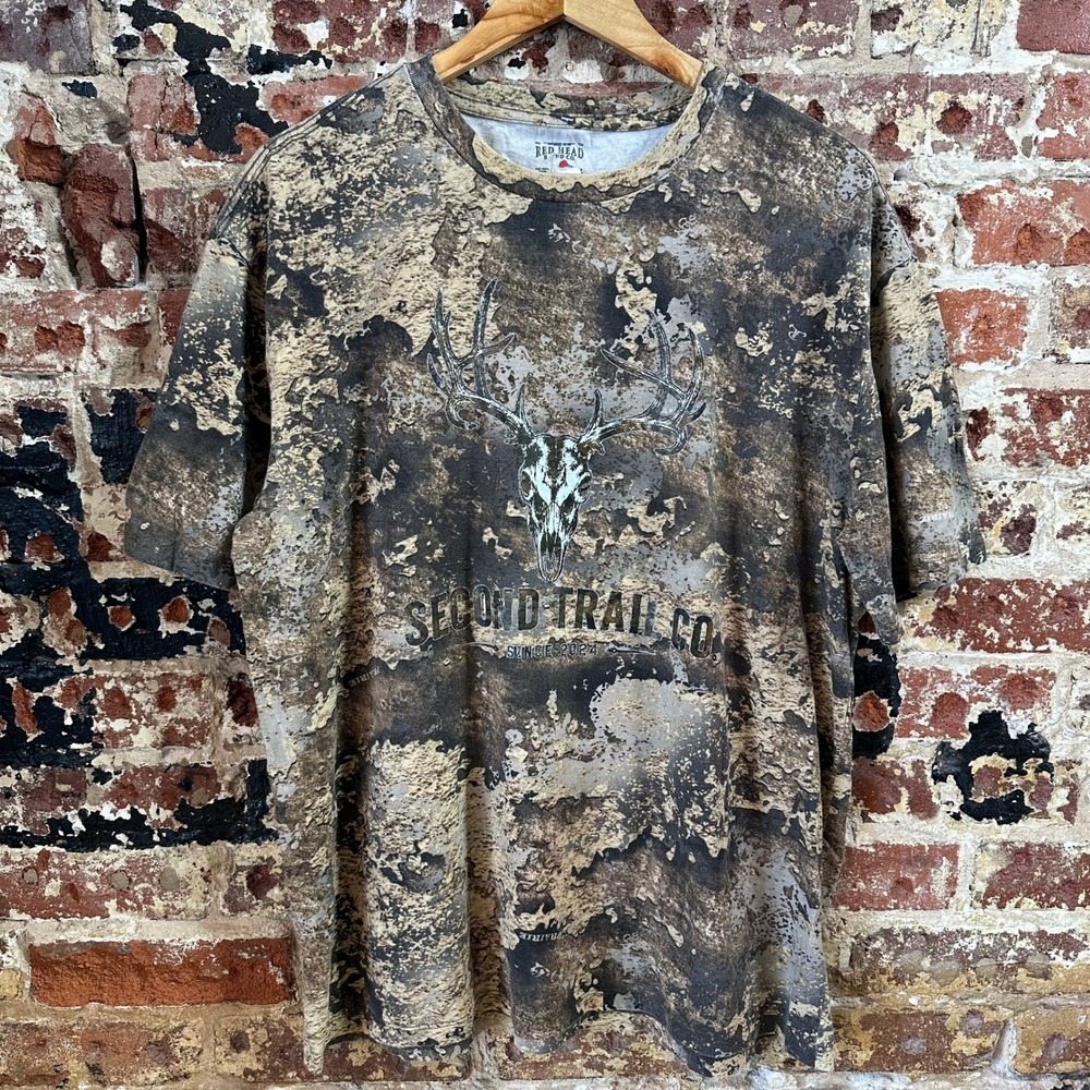 RedHead Camo Short Sleeve T-shirt Second Trail logo Deer Skull Mens Large